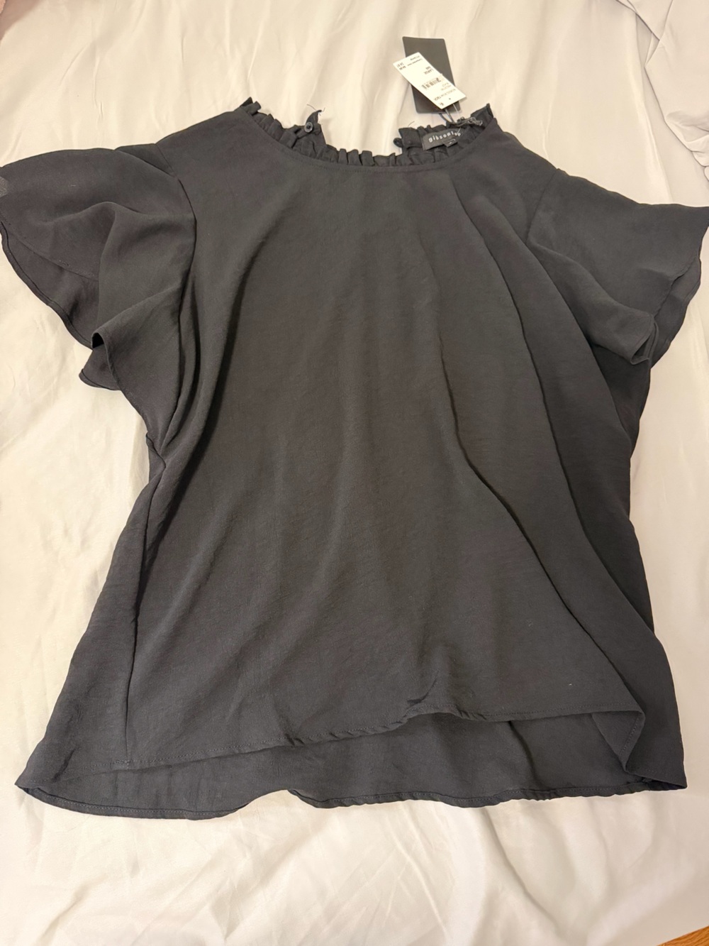 Gibson Black Ruffle-Neck Flutter Sleeve Blouse